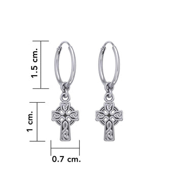 Celtic Knotwork Cross Silver Hoop Earrings TER2061 - Jewelry